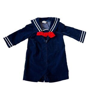 Vintage Winnie The Pooh Sears and Roebuck baby romper, navy blue velour with big